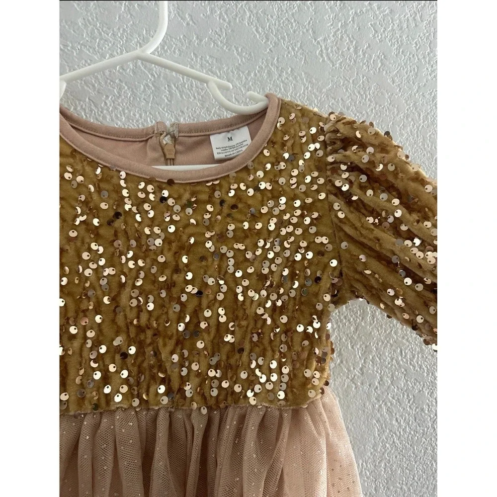 Little Girls Gold Sequence Party Dress - Excellent Condition